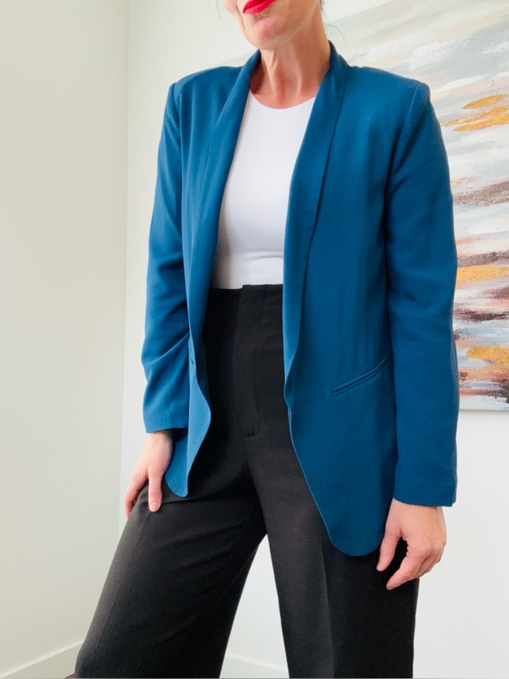 ZARA Teal Blue Open Front Blazer Size Medium